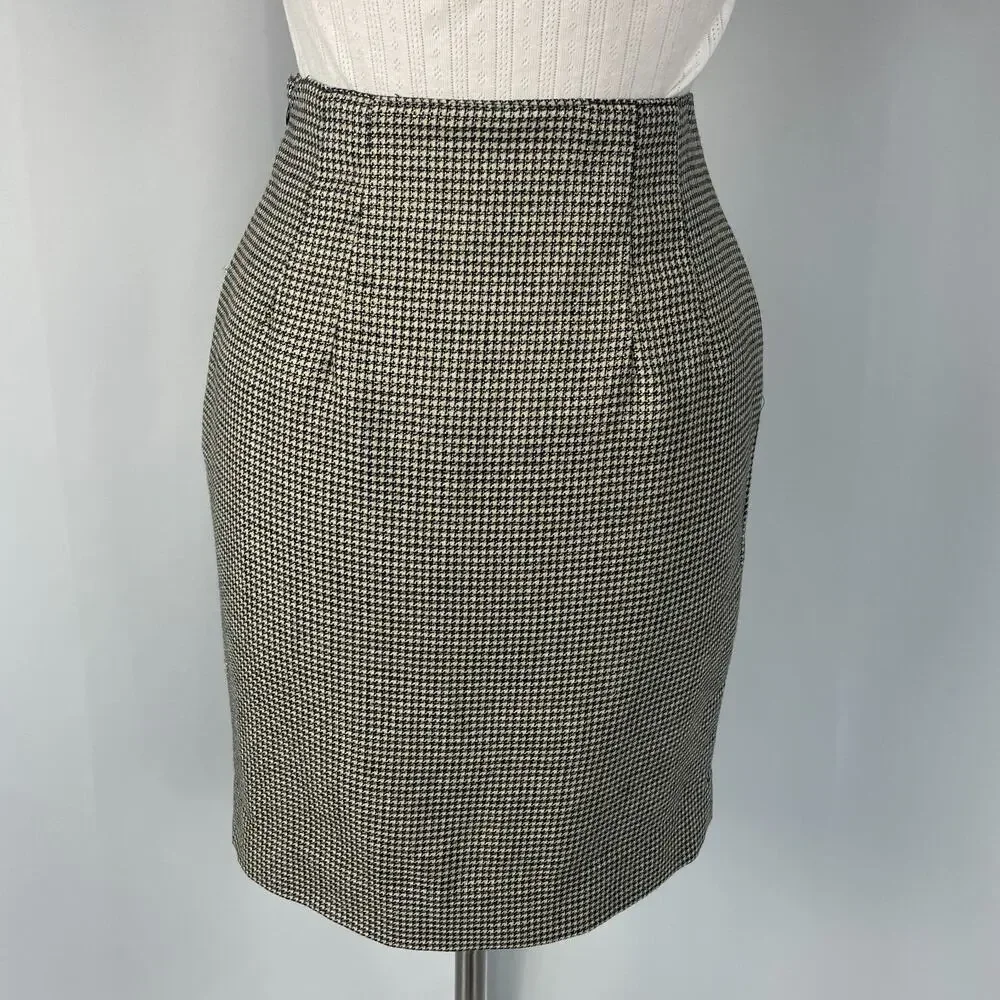 Vintage Talbots Pencil Skirt Size 6 Petite Black Gold Houndstooth Academia 90s